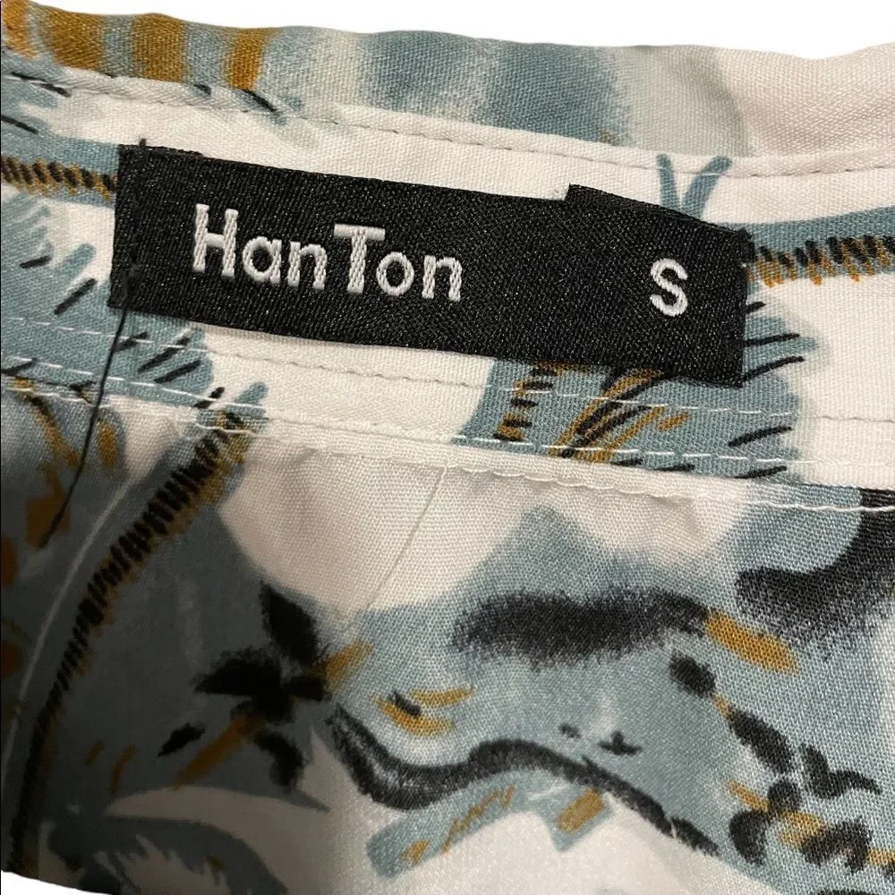 HanTon Retro Beetle Travel Bug Tropical Coastal Short Sleeve Button Down Shirt - Picture 3 of 4